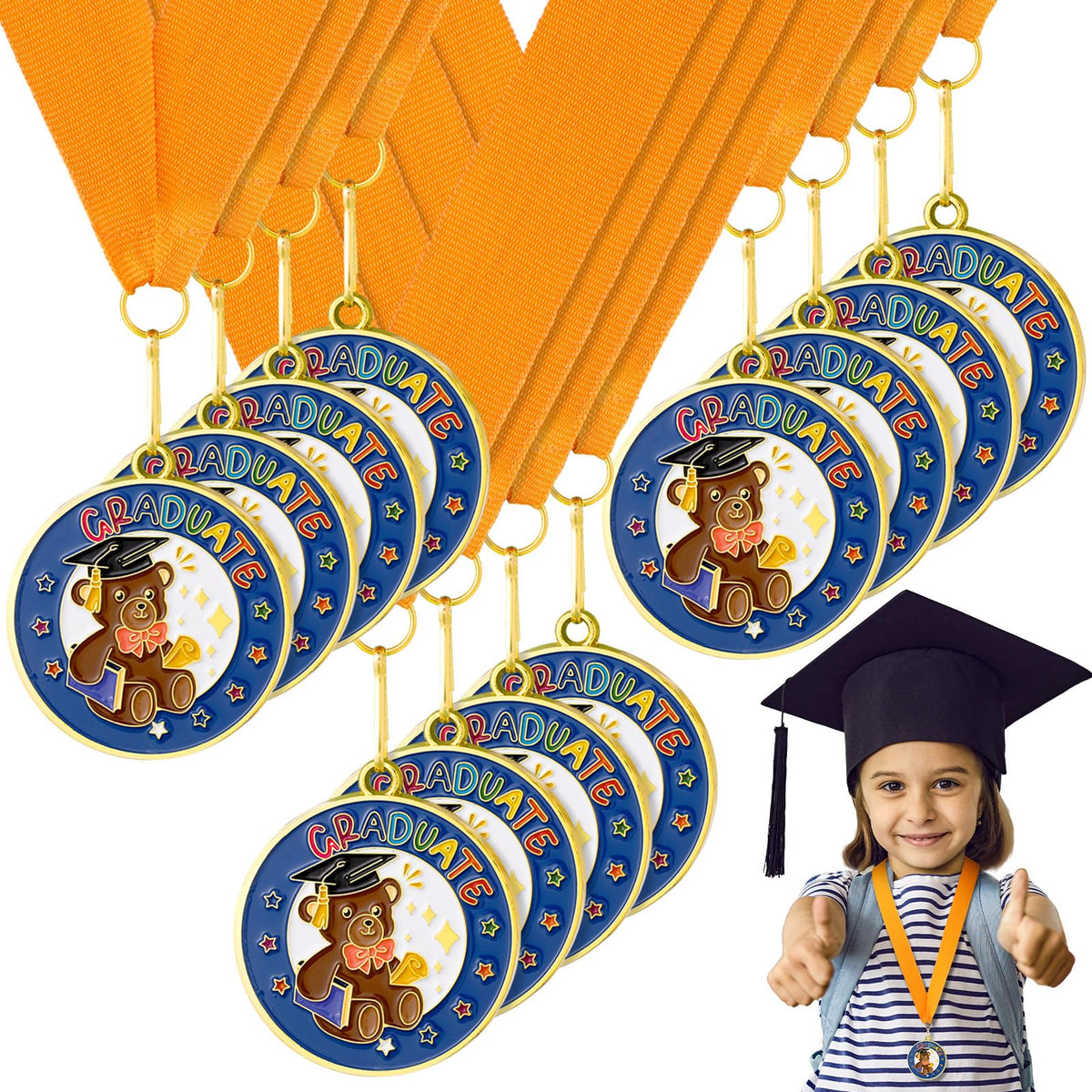 Misdary 12 Pcs Kindergarten Preschool Graduation Medal for Kids Bulk Graduating Award Medals with Neck Ribbon Graduation Gifts for Pre-k School Student Party Favor Supplies(Bear)