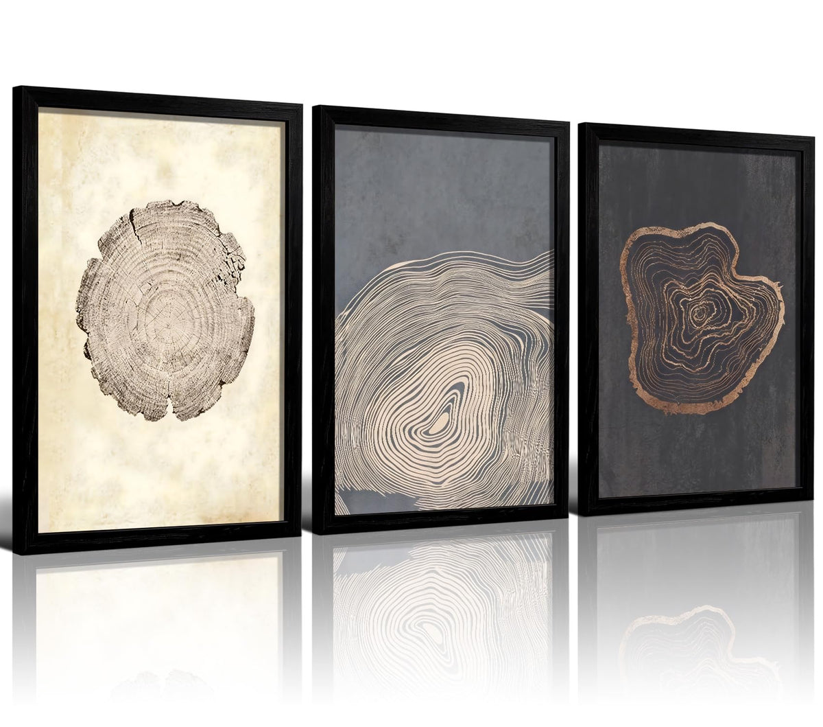 HCJWCXD 3 Piece Framed Abstract Tree Ring Canvas Wall Art Modern Boho Wood Grain Canvas Prints Minimalist Tree Growth Poster Neutral Minimalist Wall Decor 16x24 Inches for Living Room Bedroom Office