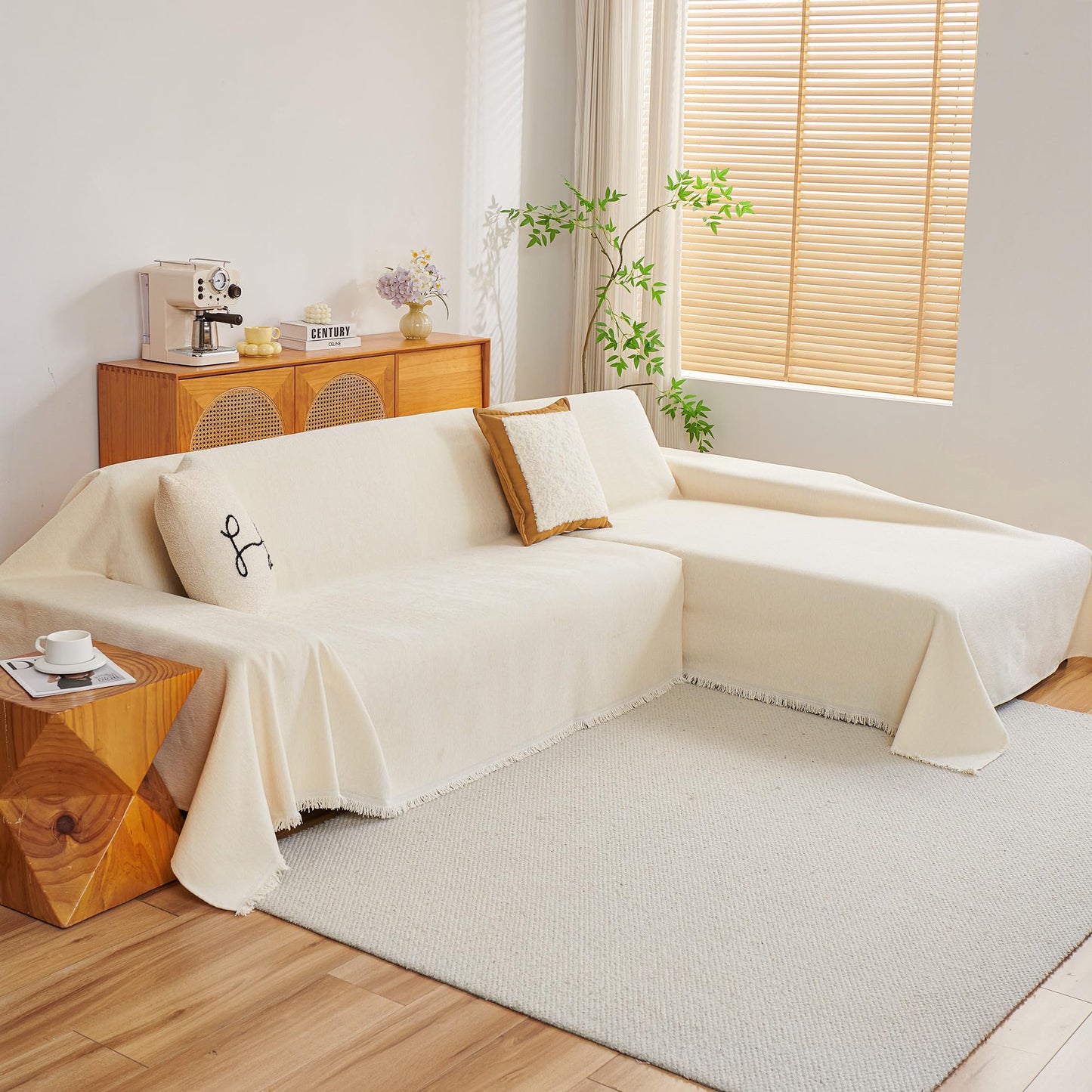 Couch Cover for Sectional Sofa, 2 PCS Sectional Couch Covers for L Shape Sofa Cover, Furniture Blanket for Pets, L Shaped Couch Cover, Sofa Slipcover for 3-4 Cushion Couch (71"x118"+91"x134", Beige)