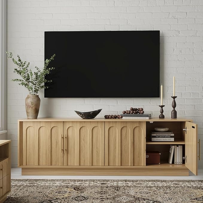FORTUNETEC TV Stand for 75 Inch TV, Mid Century Modern TV Stand