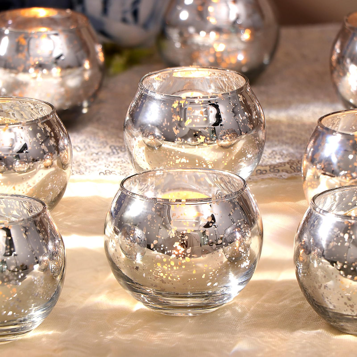 LAMORGIFT Silver Votive Candle Holders Set of 12 - Mercury Glass Votives Candle Holder - Christmas Tealight Candle Holder for Home Decor and Weddings/Parties Table Centerpieces