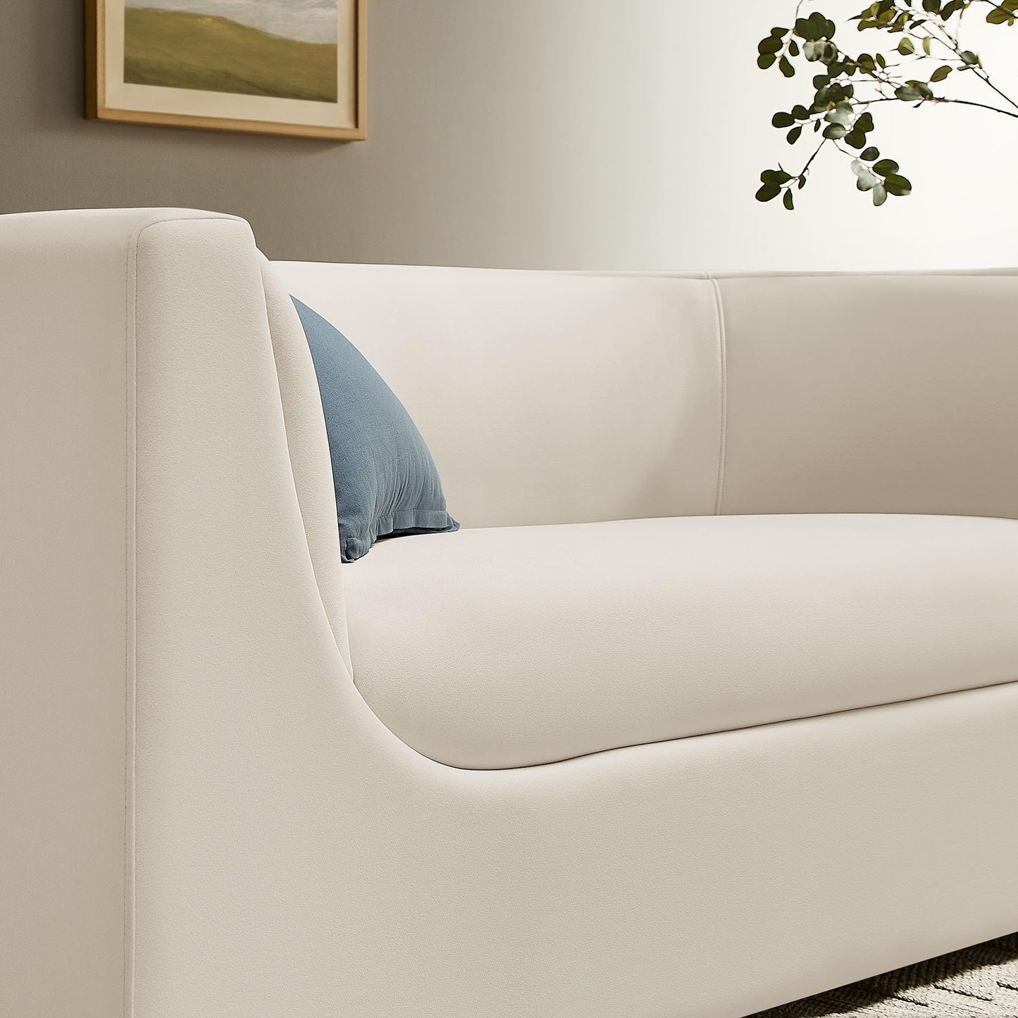 Modway Hilda 67 Inch Modern Curved Back Performance Velvet Loveseat in Alabaster – Plush Upholstered 2-Seat Sofa for Living Room, Apartment, Office