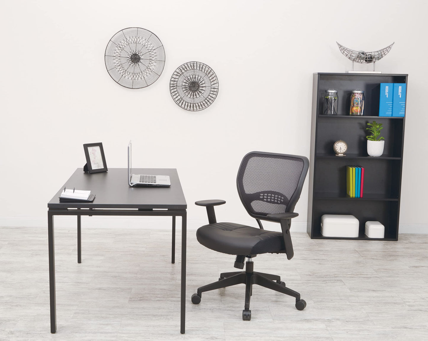 Space Seating 57 Series Professional Dark Air Grid Back Manager's Adjustable Office Chair with Built-in Lumbar Support and Padded Seat, Black Bonded Leather
