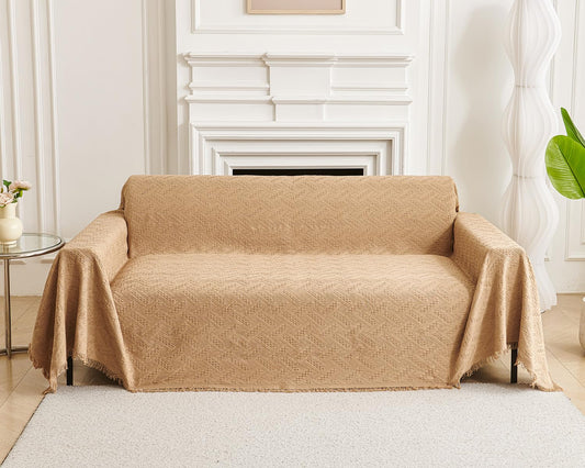 AIVIA Couch Cover Sheet Blanket, Slipcover for 3-4 Cushion High Backed Backrest Sofa, Extra Large Furniture Decor L Shape U-Shaped Sectional Protector for Cats Dogs Pets (Khaki, 91” x 134”)