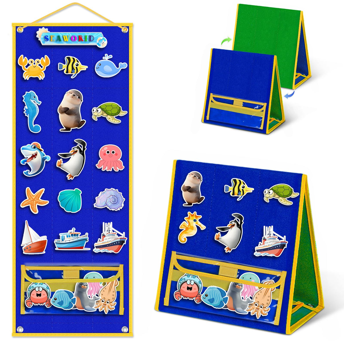 AKAYOK Felt Board - Double-Sided Flannel Board for Preschool Learning, Interactive Storytelling & Play | 33" x 12" Portable Felt Letter Board (Letters Not Included), Perfect for Desktop & Wall Use