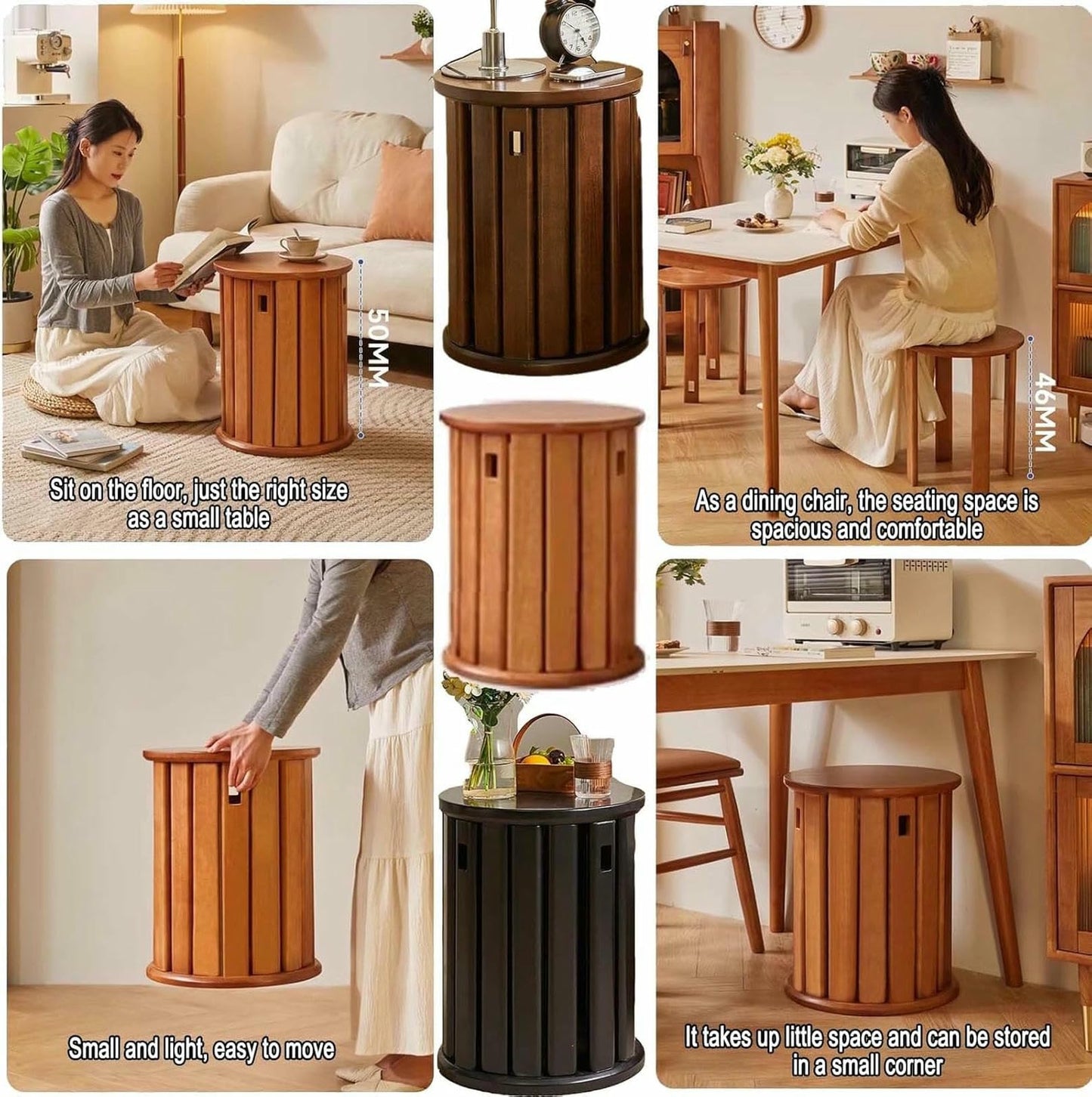 AFLEPCBRQ 4-in-1 Dining Chair,ulti-Use End Table and Chair，Stackable Stools Set of 4,Modern Farmhouse Side End Tables,One Piece for Two Purposes Stackable Stools