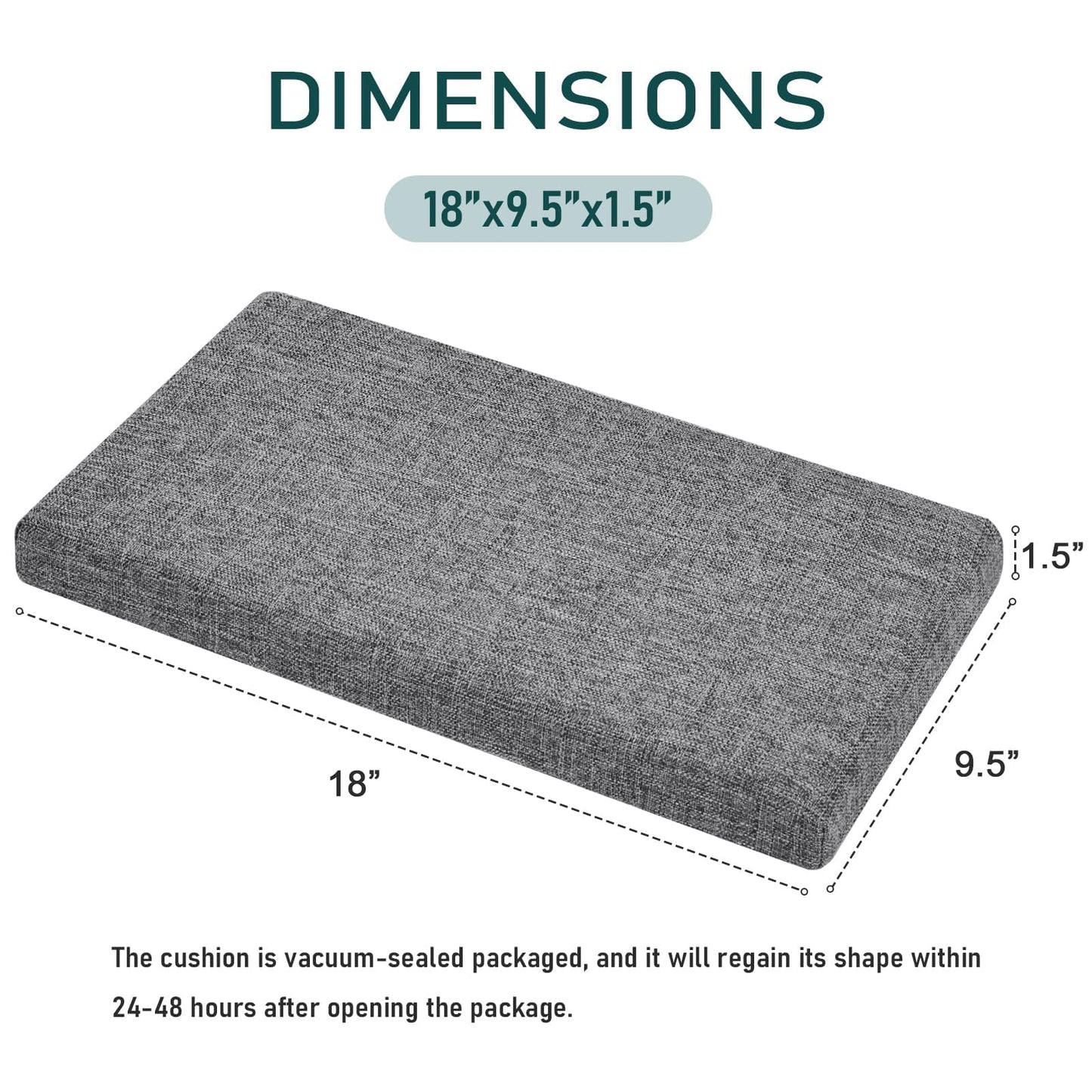 baibu Set of 2 Memory Foam Rectangle Bench Stool Cushion, Dual-Layer Design Non-Slip Saddle Stool Pads Bar Stool Cushion with Machine Washable Cover - Only 2 Pads (Grey, 18x9.5x1.5in)