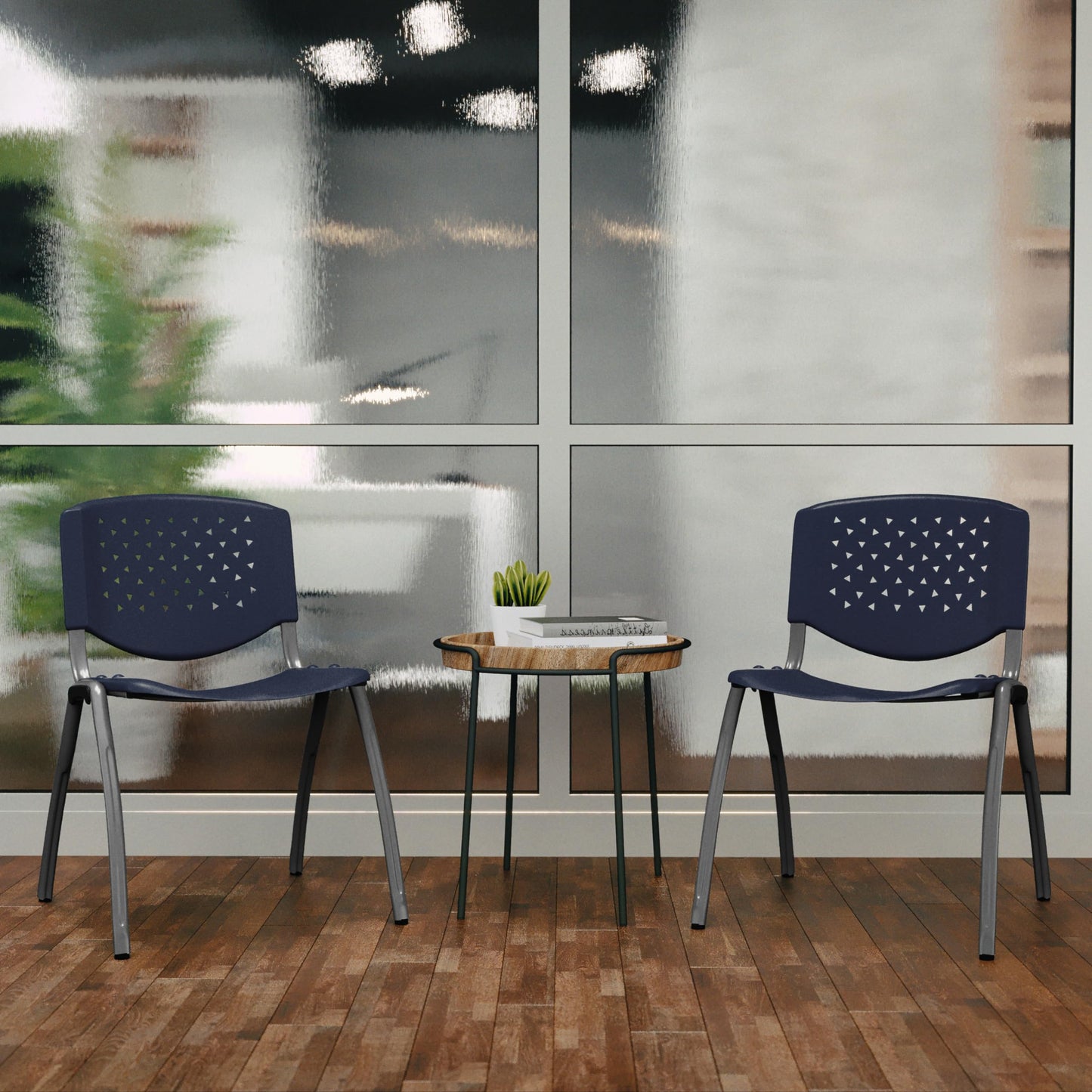 Flash Furniture HERCULES Series 880 lb. Capacity Navy Plastic Stack Chair with Titanium Gray Powder Coated Frame