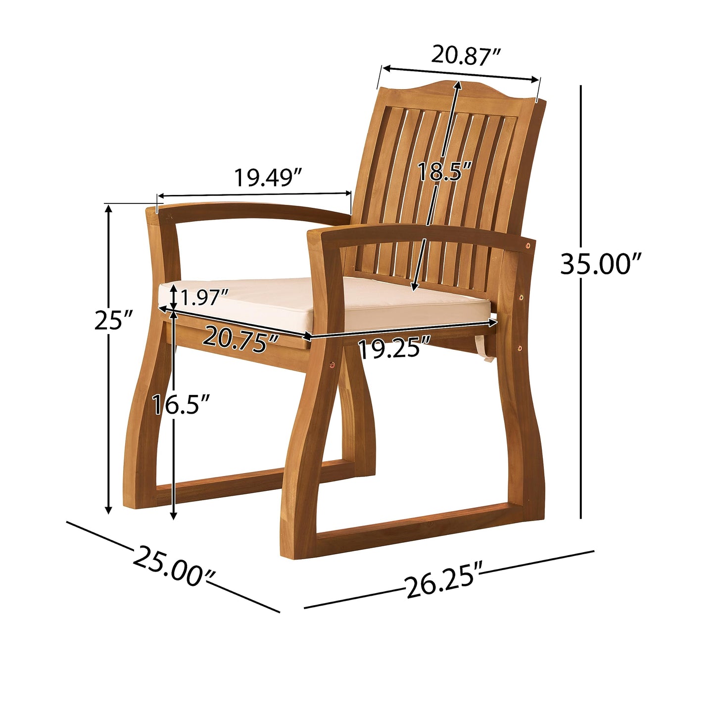 Christopher Knight Home Della Acacia Wood Outdor Dining Chairs, 2-Pcs Set, Teak Finish With Rustic Metal