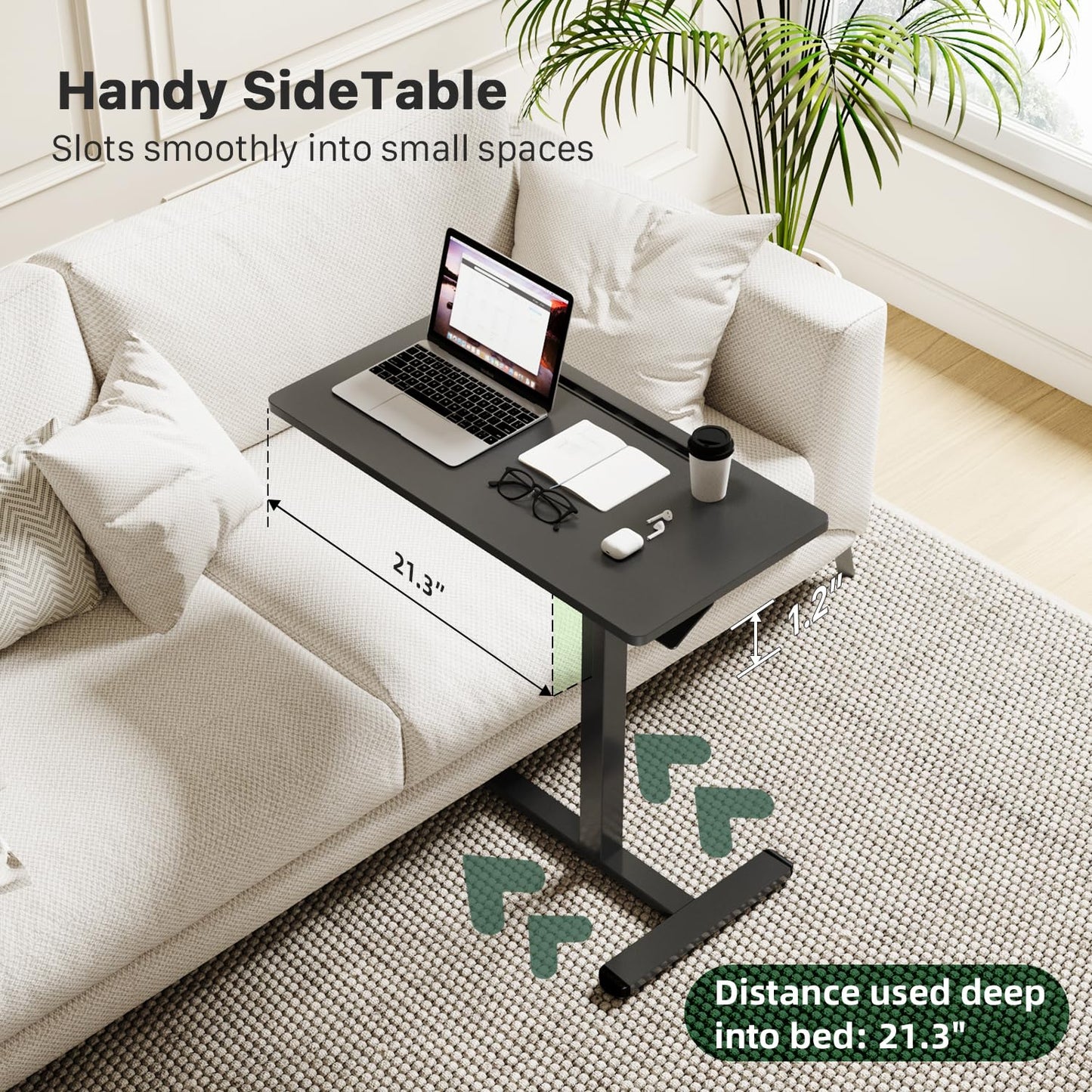 Gibbon Mounts Mobile Standing Desk, Pneumatic Adjustable Rolling Desk(31.5 Inches), Portable Laptop Desk with Wheels, Overbed Bedside Table Laptop Table for Couch, Home, Office, Black