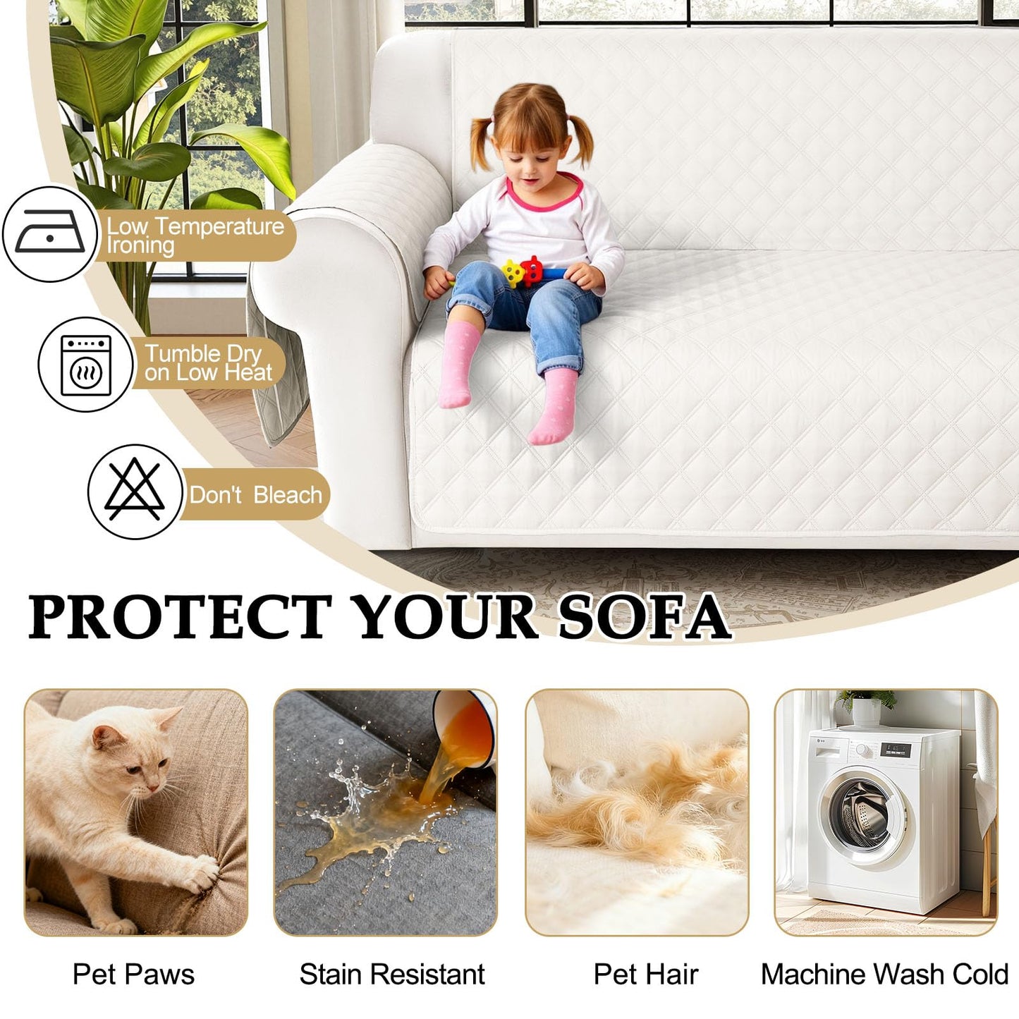 HDCAXKJ Waterproof Sectional Couch Cover L Shaped Sofa Covers Washable Corner Sectional Slipcovers Dog Pet Proof U Shape Furniture Protector with Upgraded Anti Slip Strips (Large, Creamy)