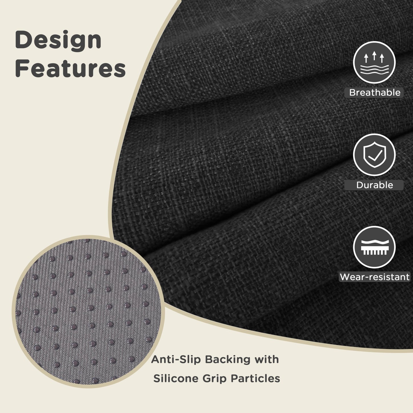 AddGrace 2.5" Thick Non Slip Round Chair Pad 1 Pack, 16" Round Chair Cushion with Machine-Washable Cover and Long Zipper, Seat Cushions for Kitchen, Office, Floor and 16" Ottoman, Black