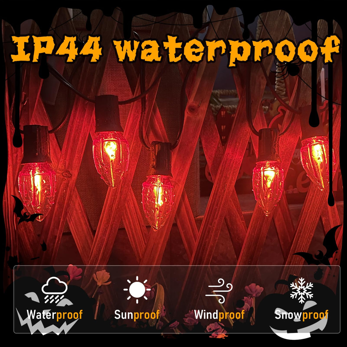 GOOTHY 38Ft Outdoor Halloween Decorations Pathway Lights, C9 Flickering Flame Pathway String Lights with 25 Stakes Lights, Plug in Halloween Walkway Light Waterproof for Lawn Yard Sidewalk Garden