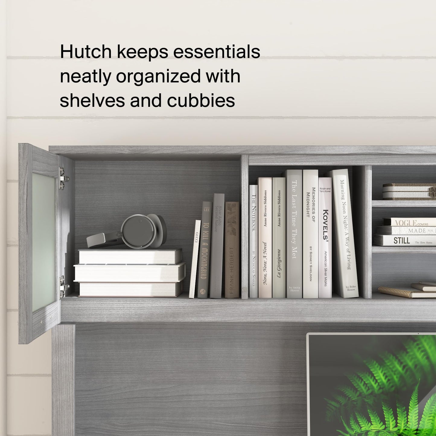Bush Furniture Somerset L Shaped Desk with Hutch in Platinum Gray | Corner Computer Table with Drawers, Cabinets and Pullout Keyboard/Laptop Tray for Home Office