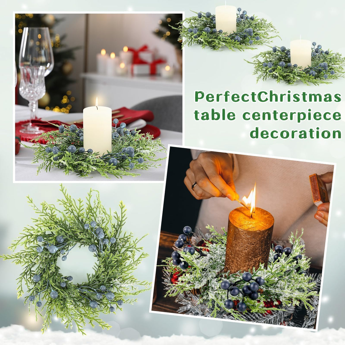 6 Pcs Mini Blueberry Wreaths Candle Rings Artificial Spring Summer Candle Wreaths for Pillars Rustic Wedding Farmhouse Wreath Table Centerpiece Decoration for Cabinet Kitchen Front Door Home Decor