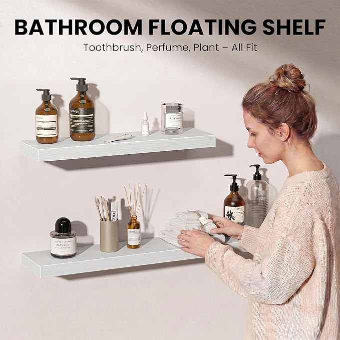 Fun Memories Floating Shelves for Wall, 9.3 Inch Set of 4 Rustic Wood Wall