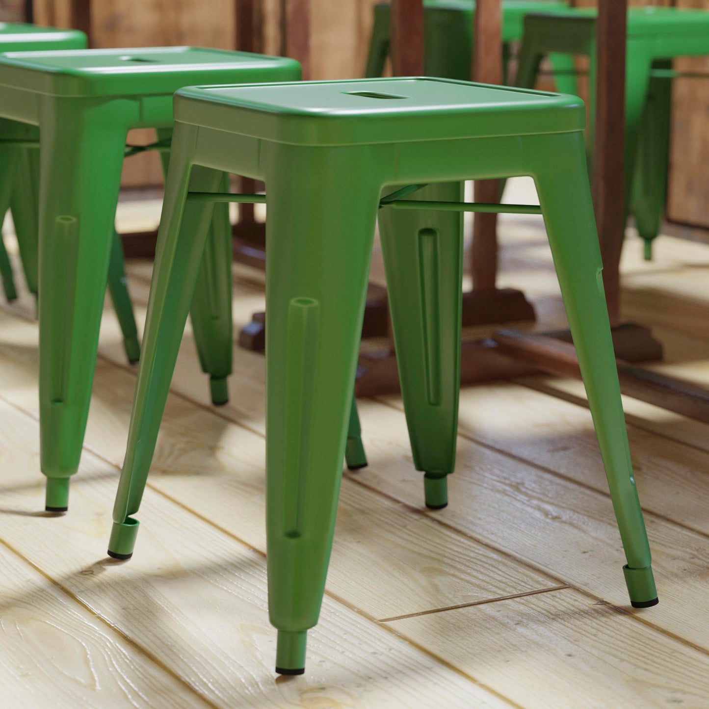 Flash Furniture Metal Dining Table Height Stool - Backless Green Kai Commercial Grade Stool - 18 Inch Stackable Dining Chair - Set of 4