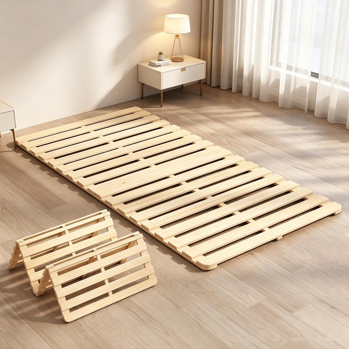 LILYPELLE Floor Bed Frame, Foldable Tatami Bed Frame, Breathable Moisture-Proof Bed Plate, Japanese Floor Bed, Wood Slatted Floor Bed Frame for Floor Sleeping or Futon Mattress, Standard Twin