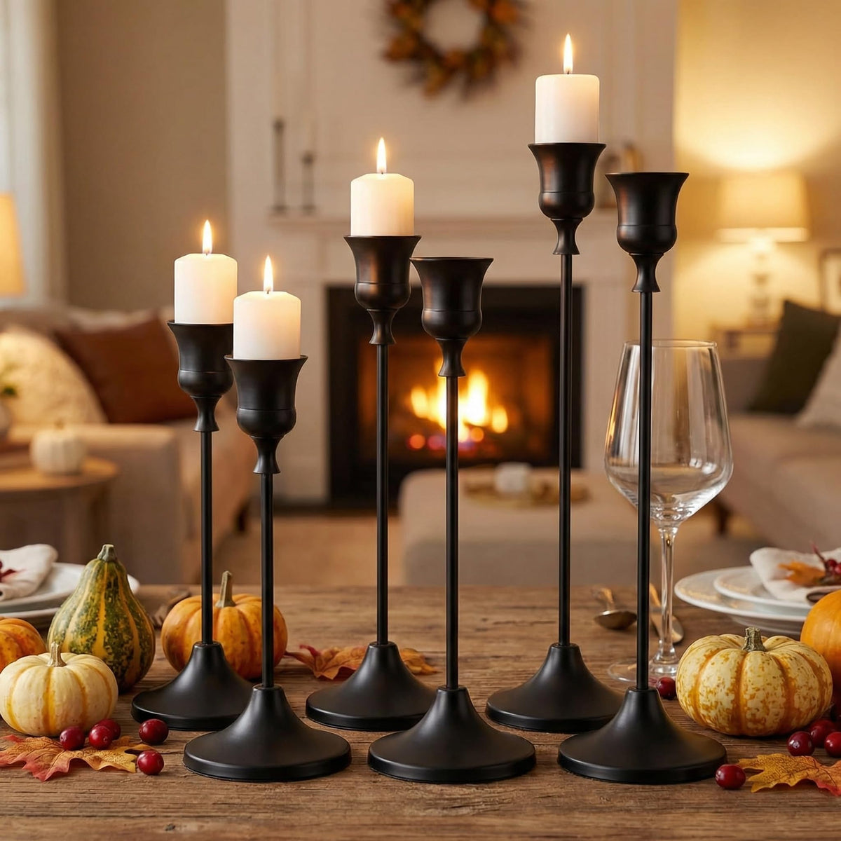 2 Sets(6 Pcs) Black Tapered Candle Holder,Candlestick Tall Metal Candlestick Holders for Table Centerpiece Home Decor for Wedding Fireplace Mantel Housewarming Gift Fits 3/4 Inch Thick Candles