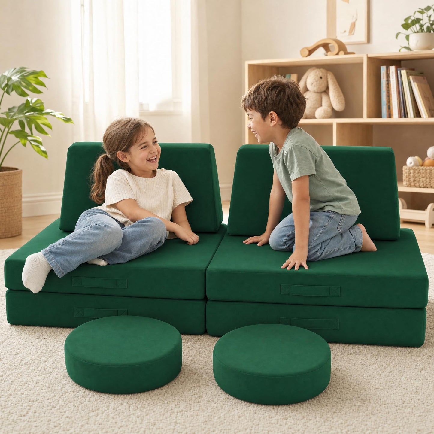 MeMoreCool Kids Couch, Forest Green Modular Foam Play Couch, Ages 3+