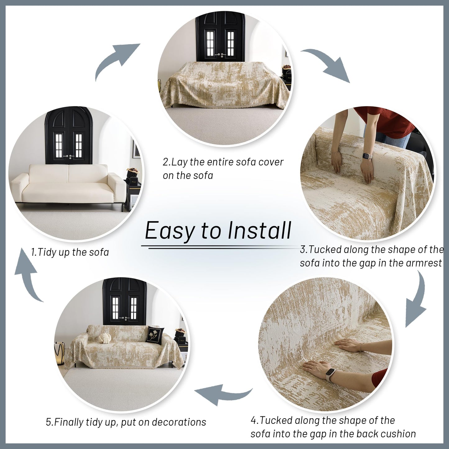 MYSKY HOME Couch Cover for Sectional Sofa Set for Dog Cat Pets Abstract Geometric Furniture Sofa Cover Washable Couch Cover 3 Seat Sofa Chenille Couch Protector Multi-Use Throw Blanket, 71" X134"