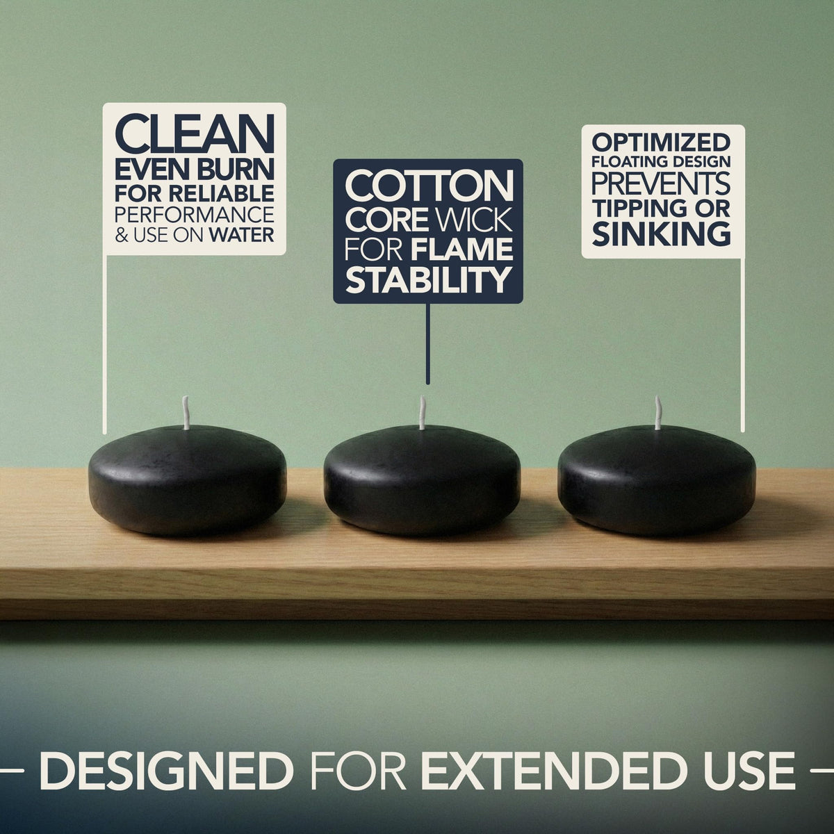 Floating Candles 3 inch Black Unscented Dripless Wax Discs | Made in USA Long Burning Floating Candles for Centerpieces 8-10 Hour Burn Time, Weddings, Parties, Home Décor & Holidays - Royal Imports