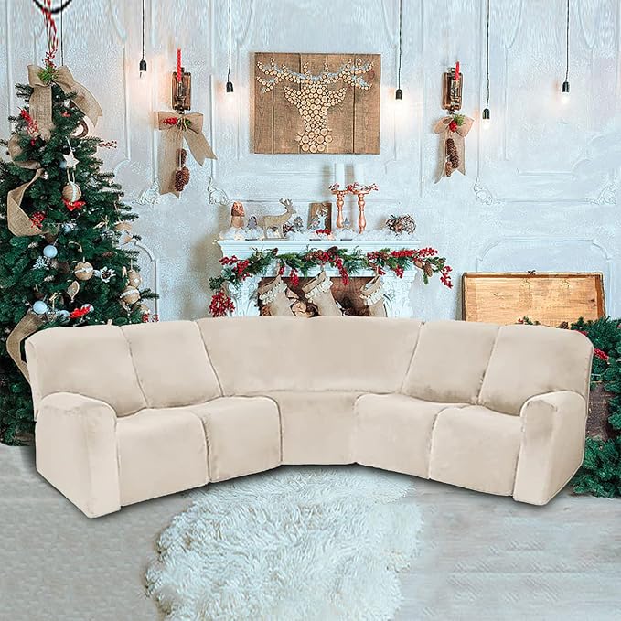 LightInTheBox 7-Piece Velvet Stretch Reclining Couch Covers 5 Seats Corner Sofa
