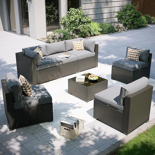 Aoxun Patio Furniture Set, 7 Piece Outdoor Sectional Sofas