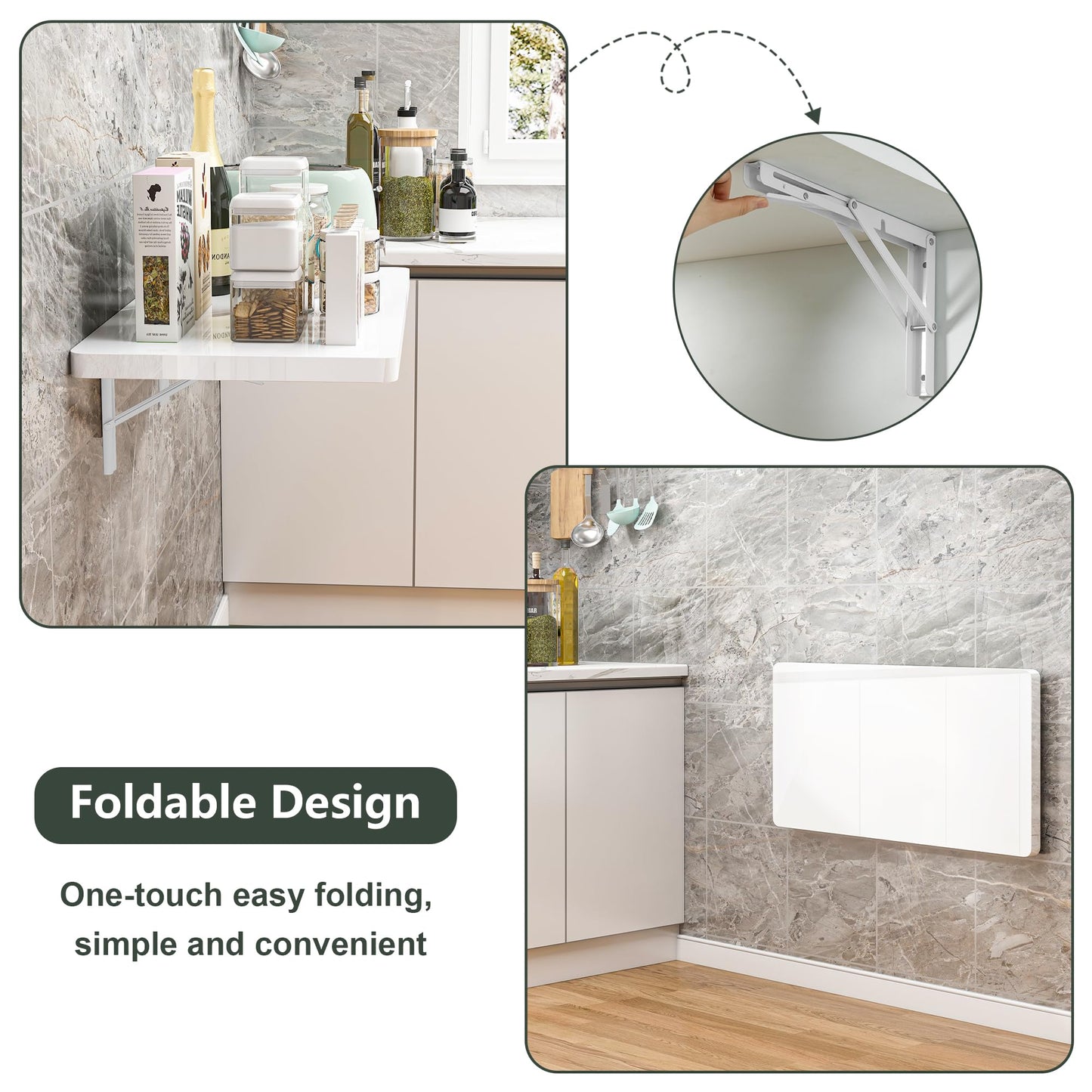 Clikuutory Wall Mounted High Gloss Folding Table, Wall Desk Fold Down for Small Spaces, Folding Workbench for Laundry Room, Home Office, Kitchen, Bedroom, Home Bar, White (31.5"×15.7")