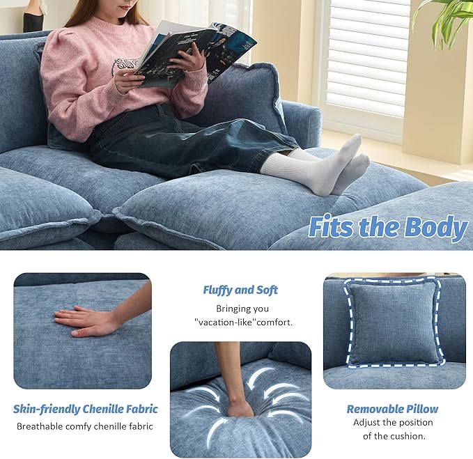 147'' Sectional Cloud Deep Seat Couch, Oversized Chenille U Shaped Sectional