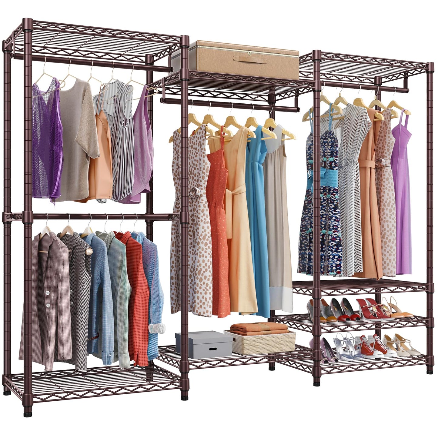 VIPEK V5 Portable Closet Wardrobe Heavy Duty Clothes Rack Metal Freestanding Clothing Racks, Adjustable Custom Closet Racks with 4 Hanging Rods & 8 Shelves, 68.9" Lx15.7 Wx76.4 H, Bronze