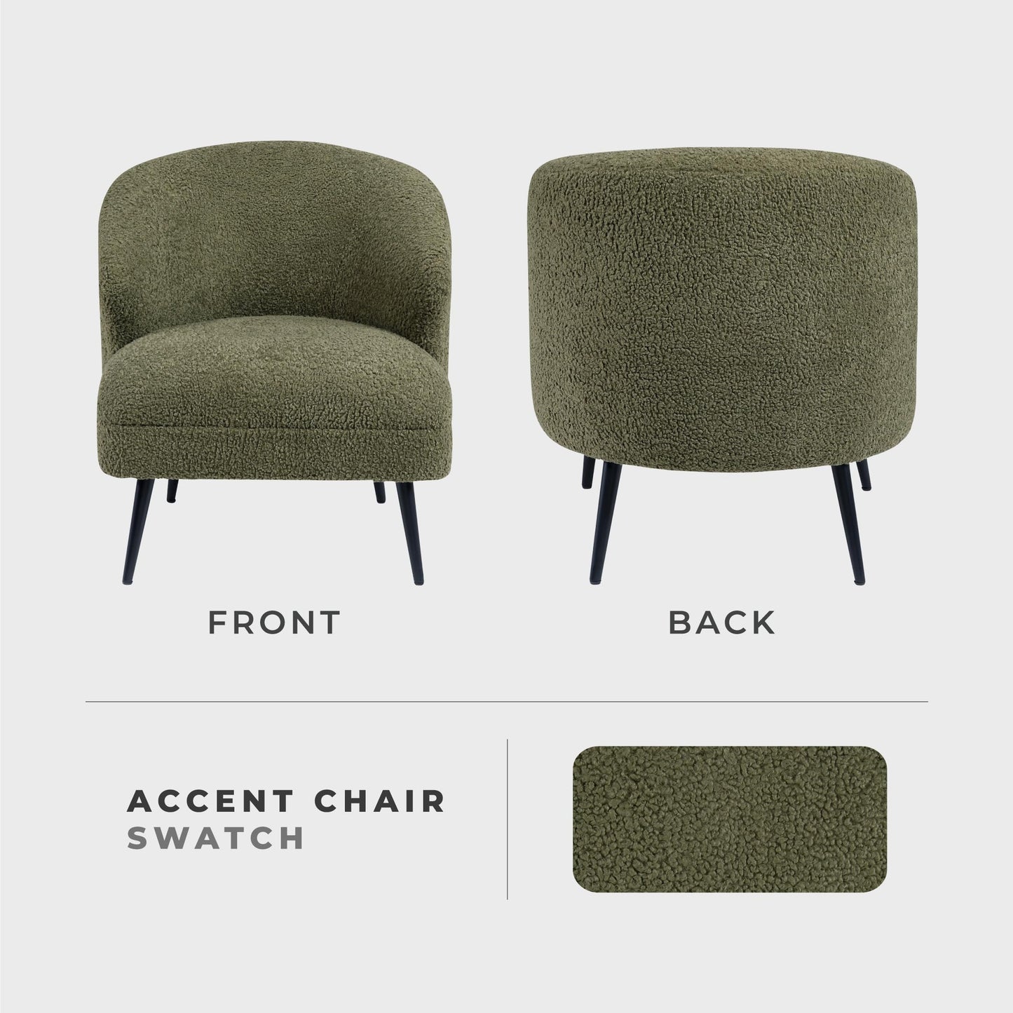 Lexicon Modern Accent Chair, Boucle Fabric Upholstered Single Sofa Chair with Curved Back for Living Room/Bedroom/Office/Apartment, Green
