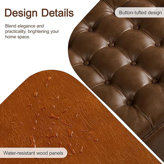 WUTUTUEE 30" Faux Leather Square Storage Ottoman