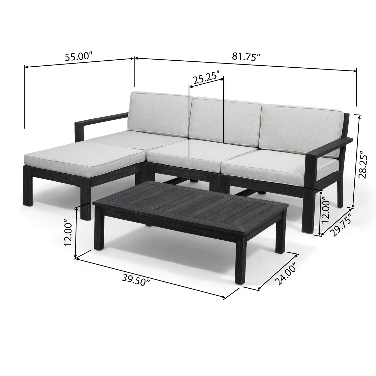 Great Deal Furniture 309362 Sofa Sets, Wire Brushed Dark Gray, Light Gray