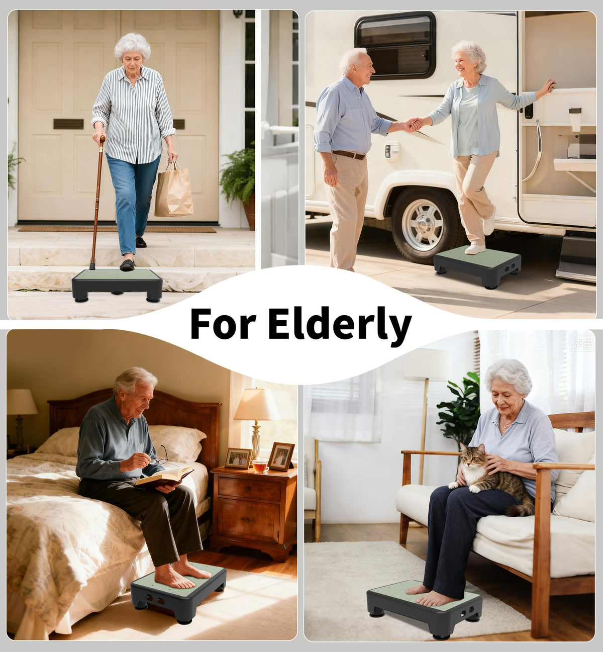 LIFTOZA 5-Level Adjustable Step Stool, Noctilucent Bedside Step, 700 LBS Capacity Safety Step Platform, Indoor and Outdoor Foot Stool for Seniors and Kids, Wide Step Stools Elderly Assistance at Night