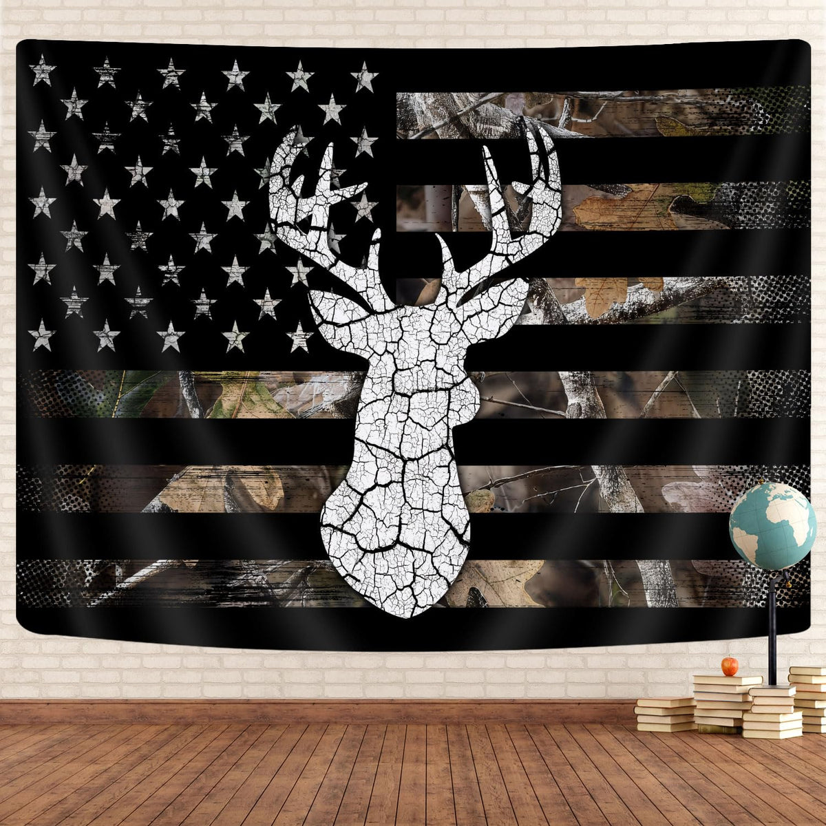 GOAOK Western Tapestry Black White American Flag, Country Deer Hunting Camo Tapestries for Men Guys Room Decor, Tapestry Wall Hanging Poster Blanket College Dorm Cool Indie Room 60"X40"
