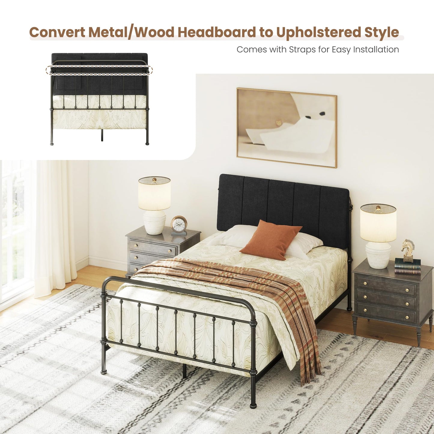Liiwepo Twin Size Headboard Only-No Assembly, Upholstered Headboard Twin Size Linen Fabric Modern Style Headboards Extra-Thick, Black