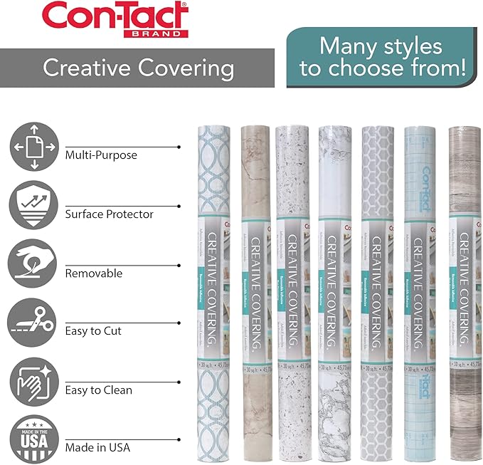 Con-Tact Brand Creative Covering, Self-Adhesive Shelf Liner, Marble White