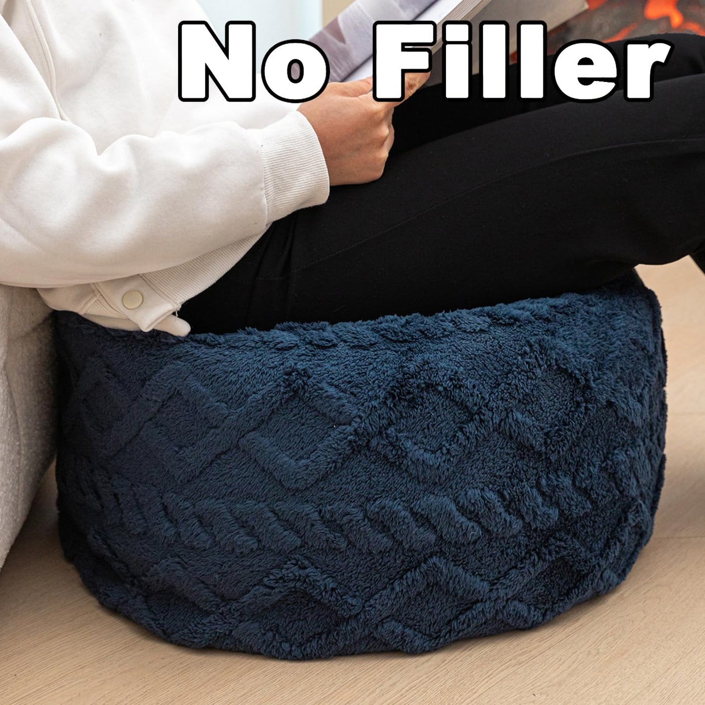 Poofieotto Unstuffed Pouf Ottoman Cover Handmade Footstool Ottoman Storage Solution Floor Pouf Footrest Cushion 20Diameter x12Height Inches for Living Room Wedding Bedroom Navy Blue No Filler