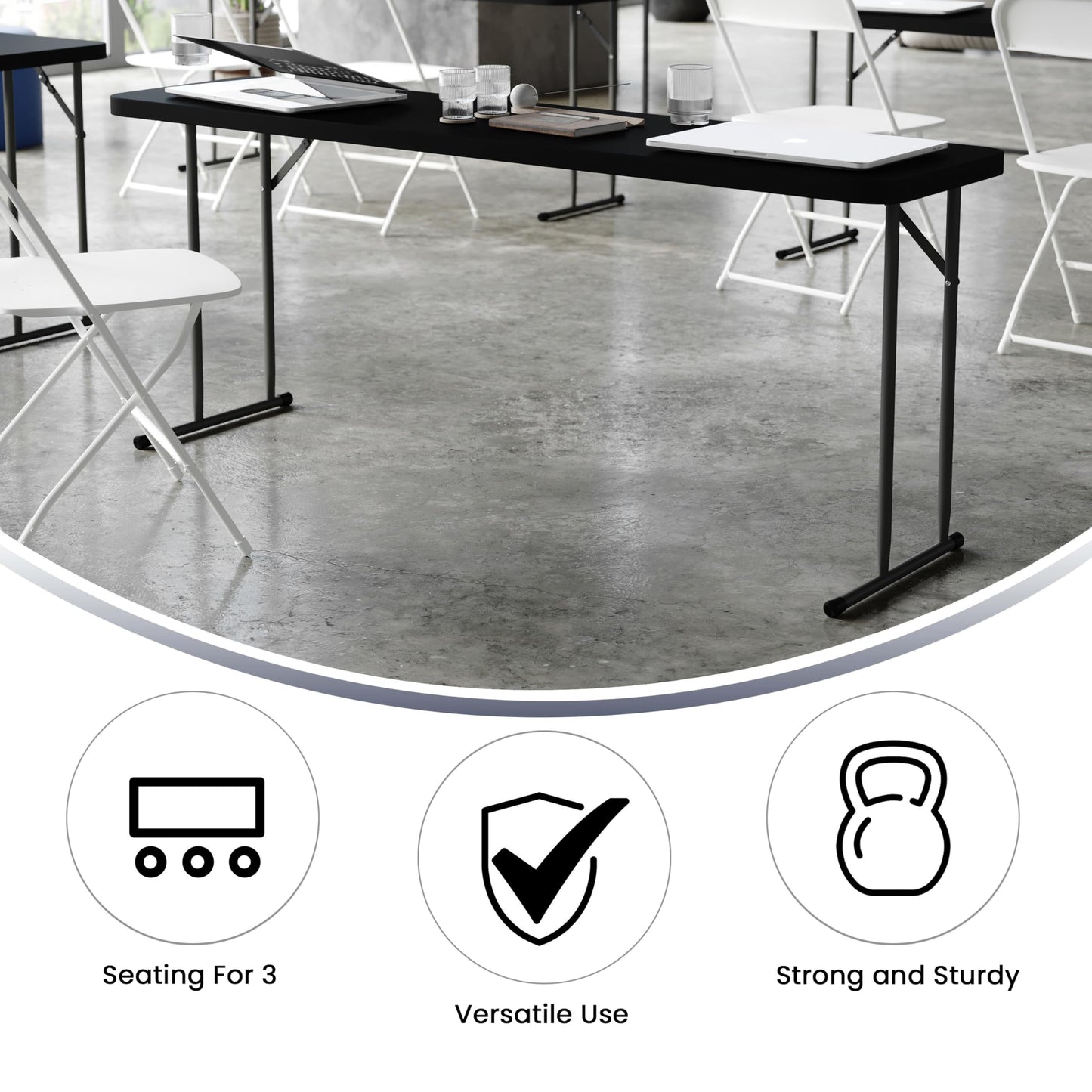Flash Furniture Kathryn 6' Rectangular Plastic Folding Table, Long Plastic Foldable Table for Indoor/Outdoor Events, Black