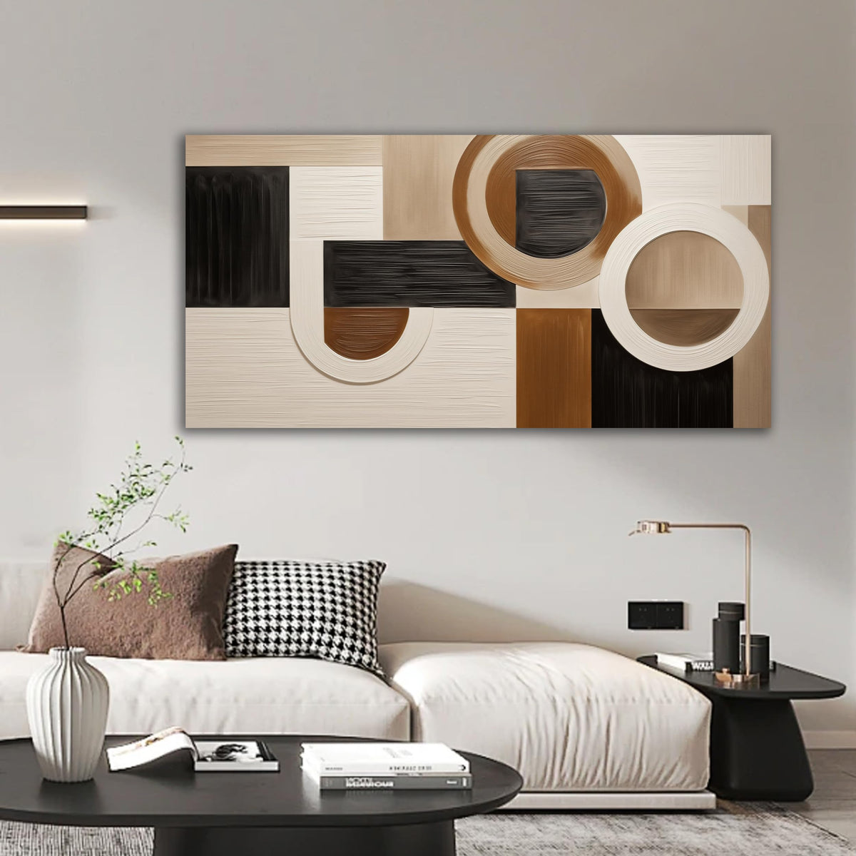 Tarfupth Brown Abstract Wall Art for Living Room Large Black Boho Geometric Modern Minimalist Canvas Prints Artwork for Bedroom Office Kitchen Ready to Hang 20x40 Inch
