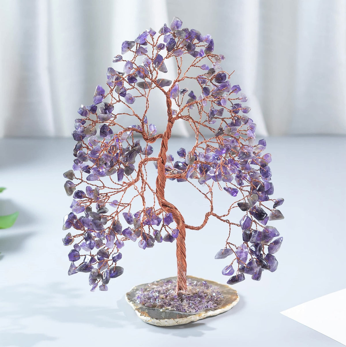 Crocon® Amethyst Crystal Tree of Life Gifts for Women, Men & Family, Gemstone Agate Slice Base Healing Chakra Feng Shui Money Spiritual Gift for mom, Wife, Sister Birthday Present Home & Room Decor