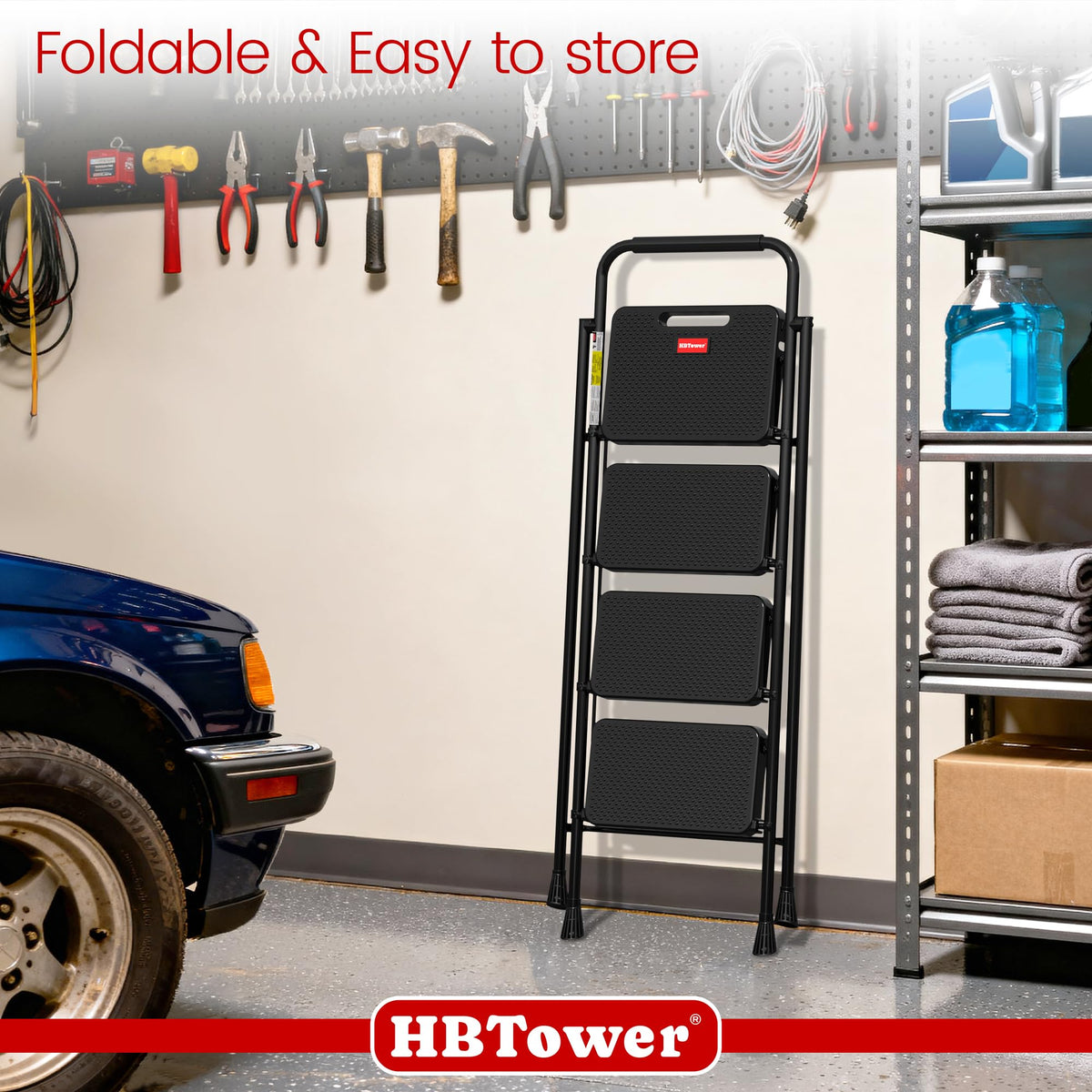 HBTower Step Ladder, Step Stool Foldable for Adults with Wide Anti-Slip Pedal, Lightweight 4 Step Ladders for Home