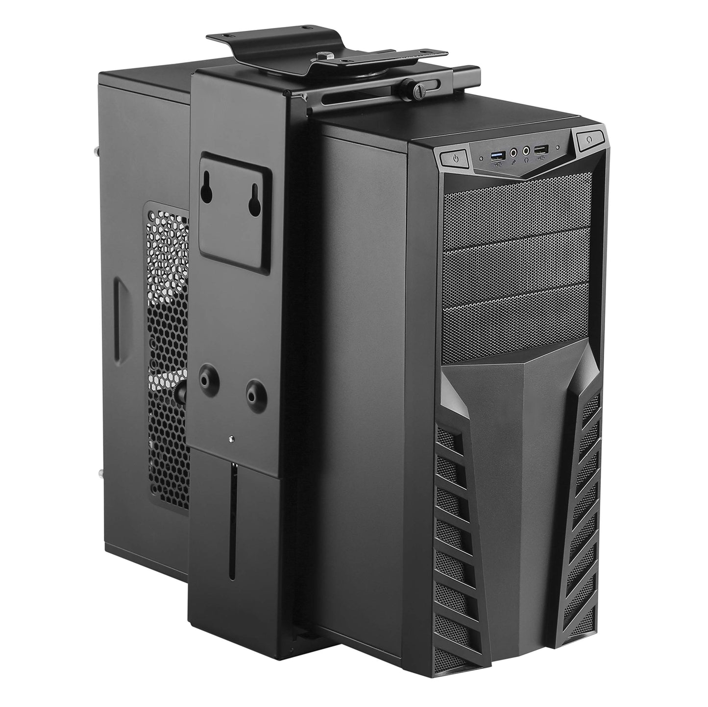 HumanCentric Adjustable Under Desk Computer Mount and Wall Mount, CPU Holder Fits Most PC or Computer Cases, Adjustable Height and Width, Full 360 Swivel, Up to 22 lb, Hardware Included