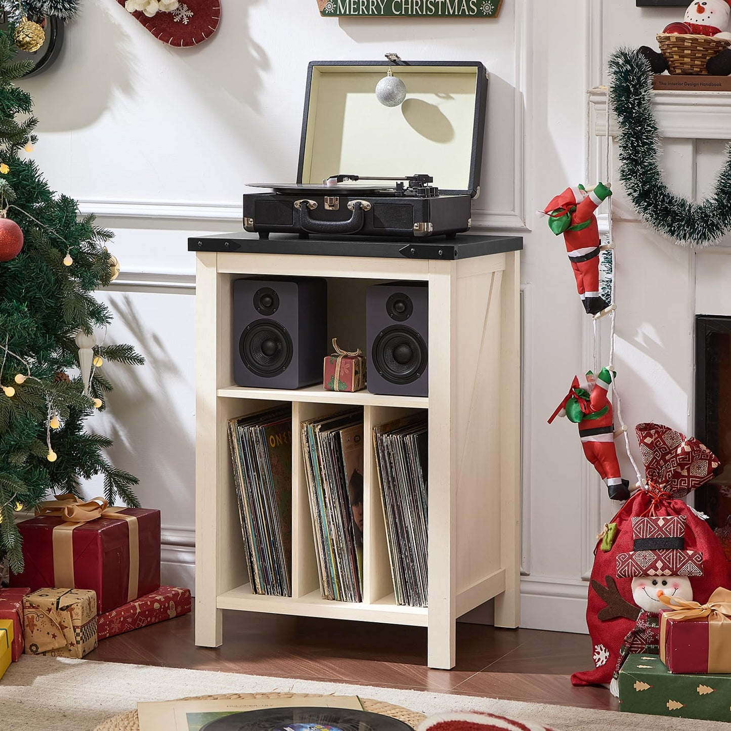 Joaxswe Record Player Stand with Vinyl Record Storage,White Record Player Table Holds up to 160 Albums,Large Wood Turntable Stand Cabinet Dispaly Shelf for Living Room,Bedroom,Office