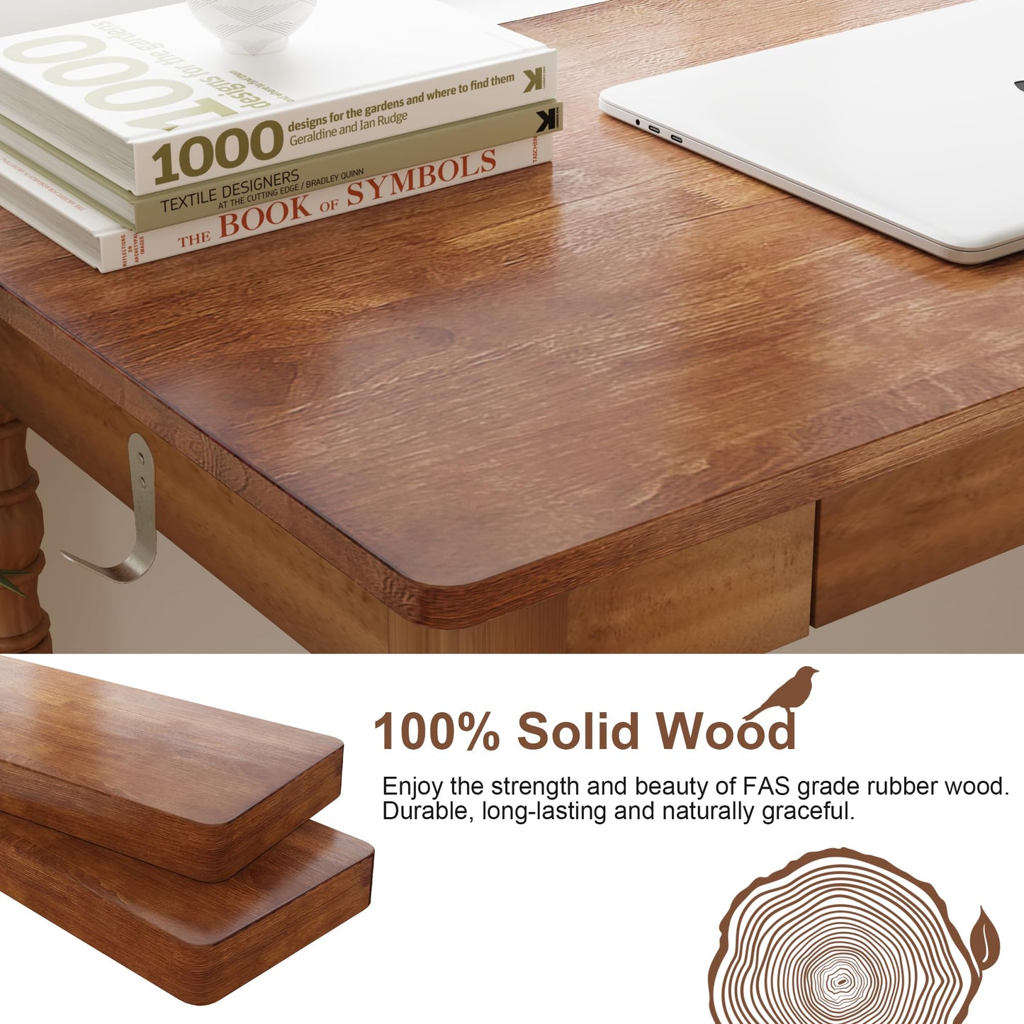 Vintage Solid Wood Writing Desk - 31.5" Mid Century Modern Desk with Drawer, Small Wooden Computer Desks for Home Office, Secretary Desks, Traditional Vanity Dressing Table for Bedroom, Walnut