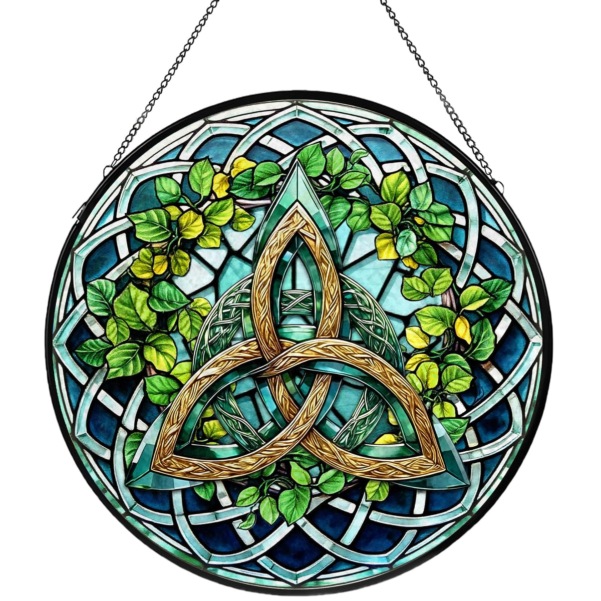 Celtic Knot Stained Glass Window Hanging, Suncatcher Diamond Glass Panel Hangings, Sun Catchers Indoor Windows Wall Art Decoration, Christmas Decor for Home Office Garden Green 7.87 inches