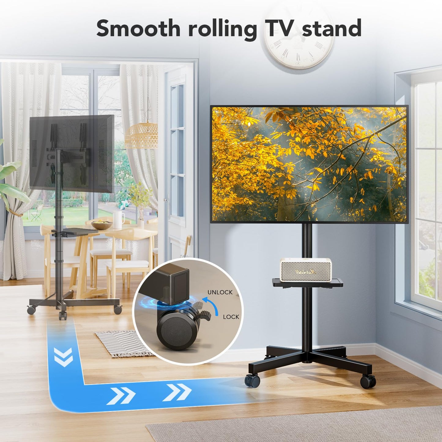 AX WABER Mobile TV Stand for 23-60 Inch LCD LED Flat/Curved Panel Screen TVs, Rolling TV Cart Holds up to 88Lbs Portable Stand with Shelf Rolling Floor Max VESA 400x400mm
