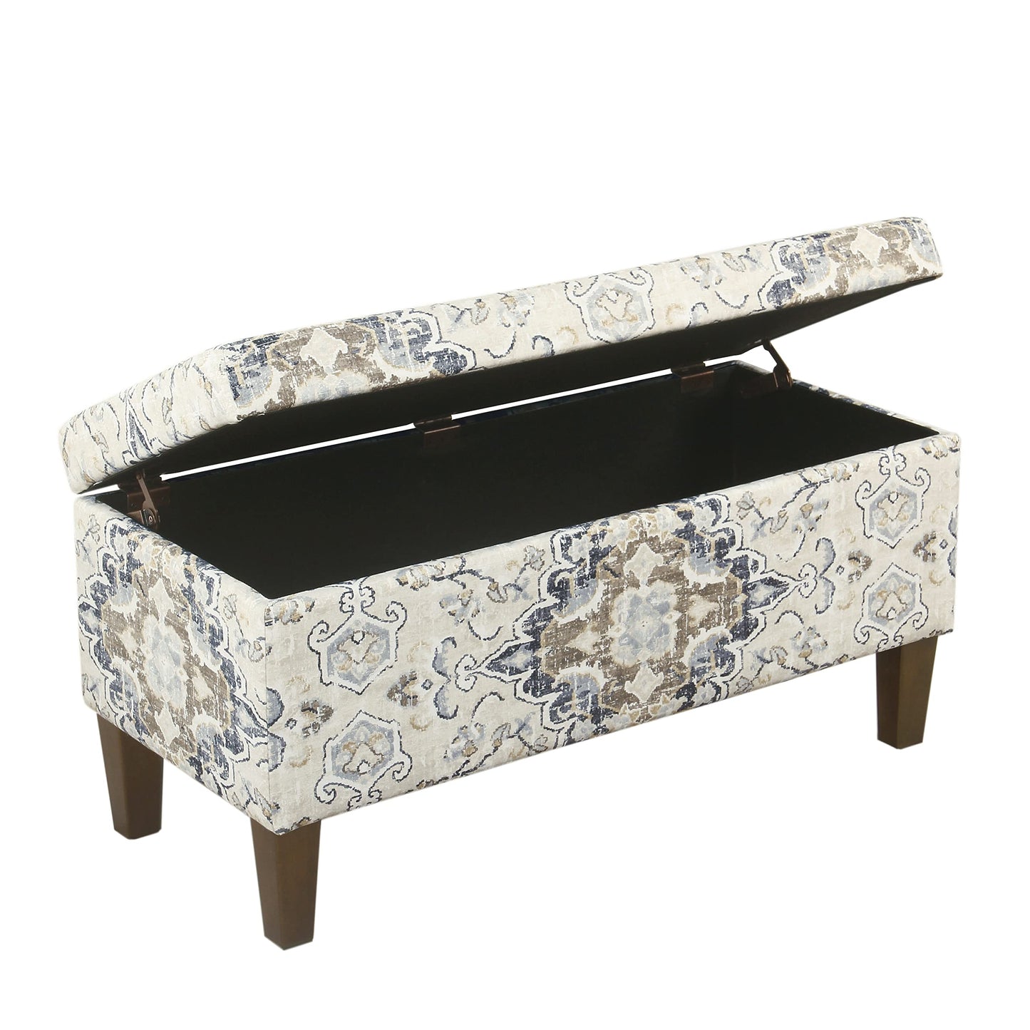 HomePop 36" Storage Ottoman Bench with Hinged Lid - Antiqued Medallion Ebony & Cream