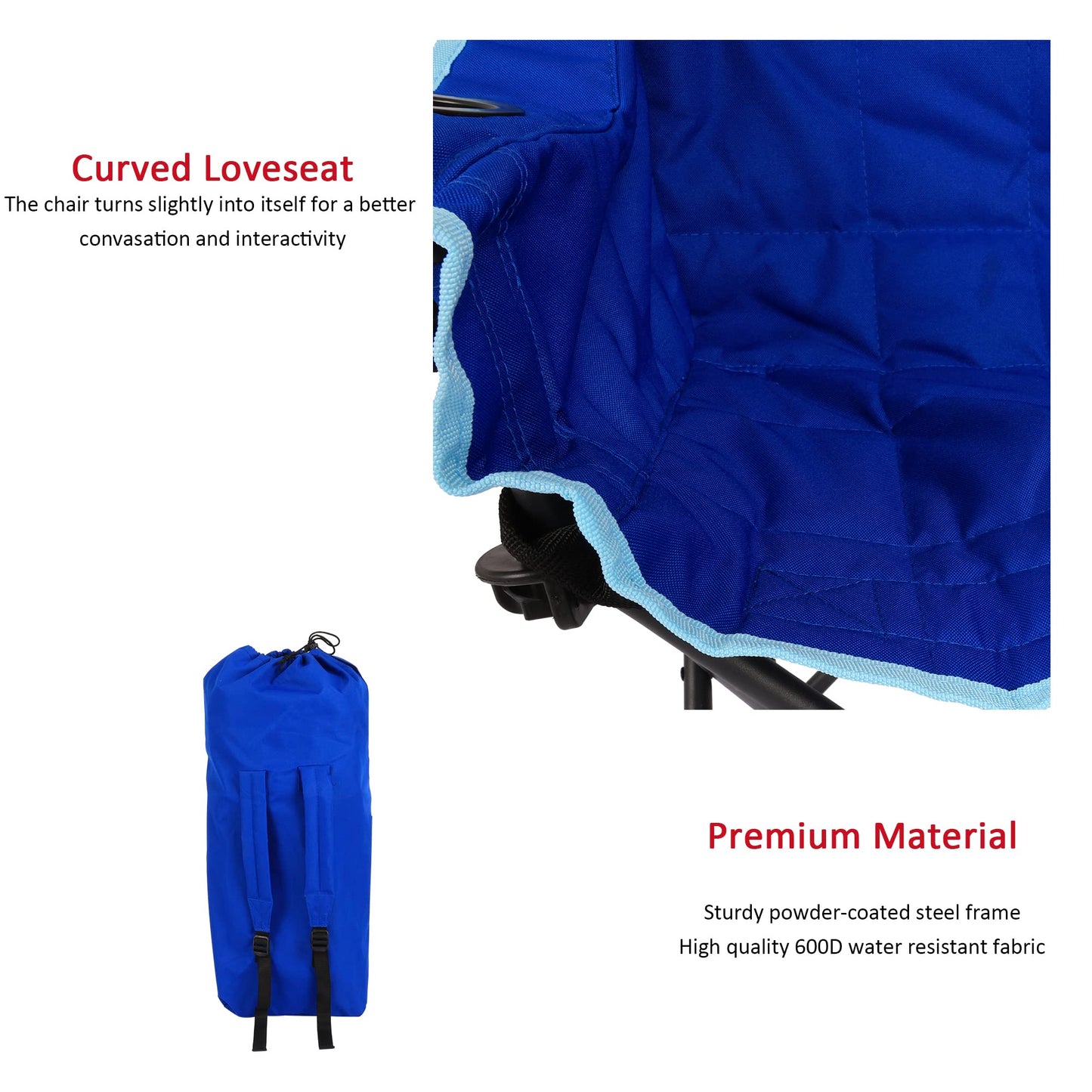 SUNNYFEEL Kids Folding Double Camping Chair, Portable Kids Camping Chairs 2 Seat Chair, Blue Padded Foldable Lawn Chairs with Cup Holder for Beach/Outdoor/Travel/Picnic, Foldable Camp Chairs 2 Person